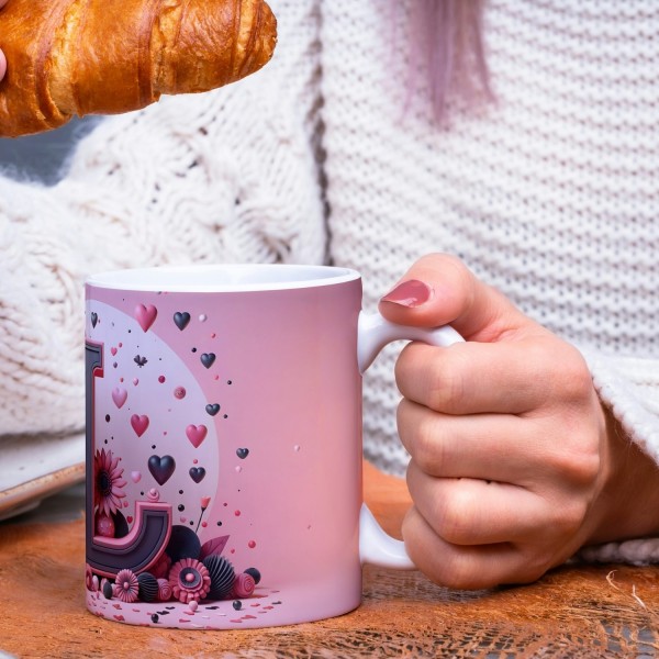 Mug Artistique roses avec lettre en 3D