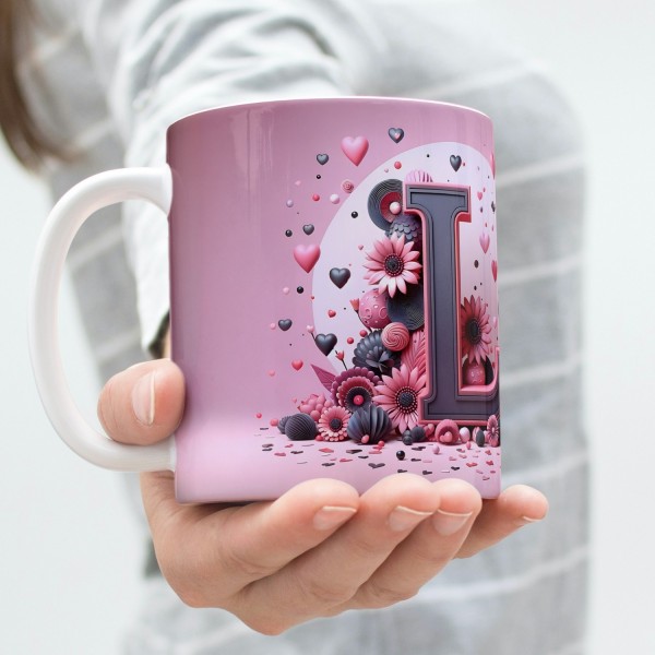 Mug Artistique roses avec lettre en 3D