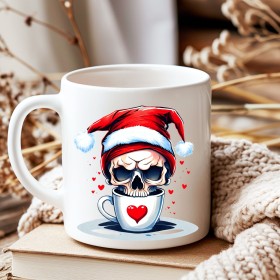 Ce mug en céramique blanche arbore un design créatif de crane avec un bonnet