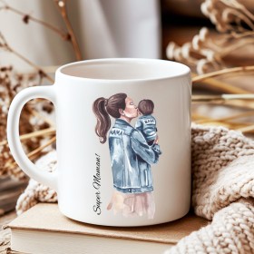 Mug “Super Maman” avec illustration fille ou garçon , un cadeau parfait pour la Fête des Mères