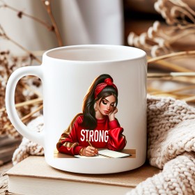 Mug illustration fille fashion rouge travaillant sont mindset