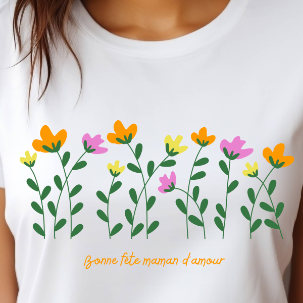 T-shirt avec l'inscription "Bonne fête maman d'amour"