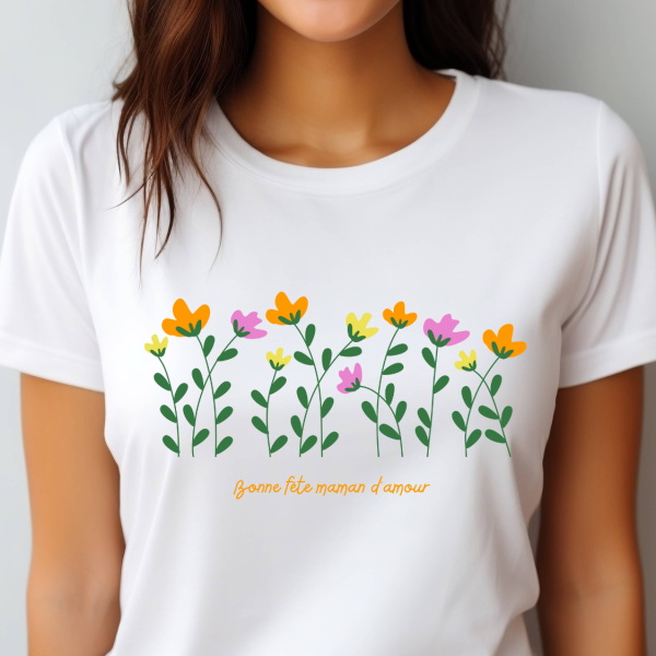 T-shirt avec l'inscription "Bonne fête maman d'amour"